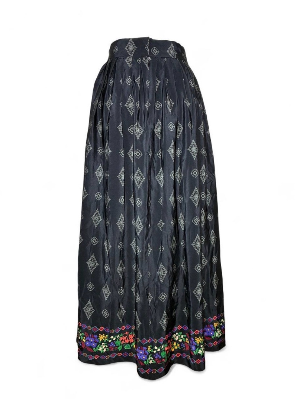 Vintage Miss O by Oscar de la Renta Black Geometric Floral Boho 80s Midi Skirt - Picture 3 of 7